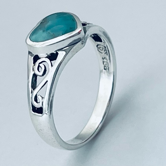Sterling Silver Swirly and Genuine Turquoise Heart Ring, Silver Rings, Stones - Picture 11 of 12